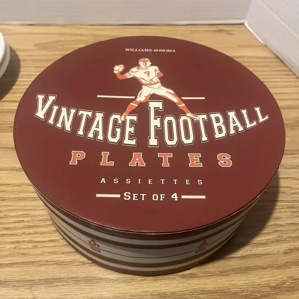 Williams-Sonoma Vintage Football Snack Dessert Salad 7-1/8” Plates Set of 4